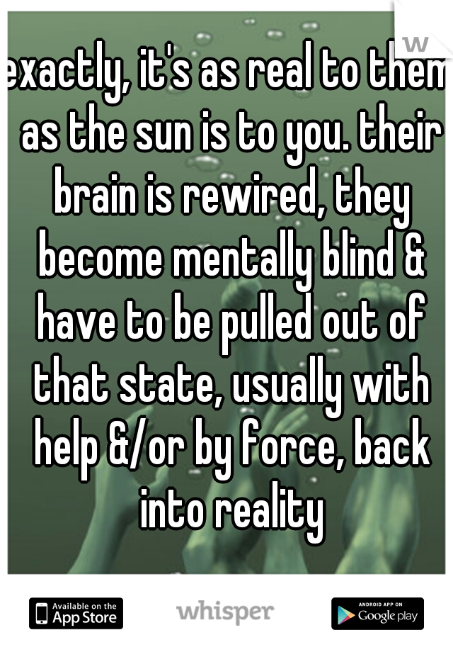 exactly, it's as real to them as the sun is to you. their brain is rewired, they become mentally blind & have to be pulled out of that state, usually with help &/or by force, back into reality