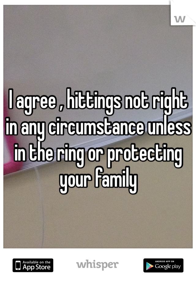 I agree , hittings not right in any circumstance unless in the ring or protecting your family  