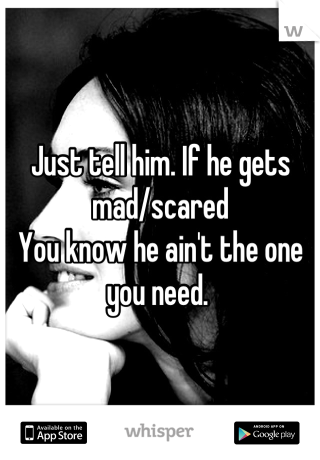 Just tell him. If he gets mad/scared 
You know he ain't the one you need. 
