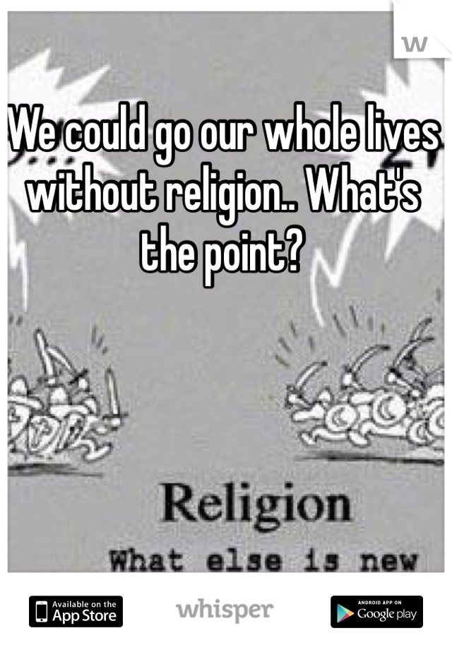 We could go our whole lives without religion.. What's the point?