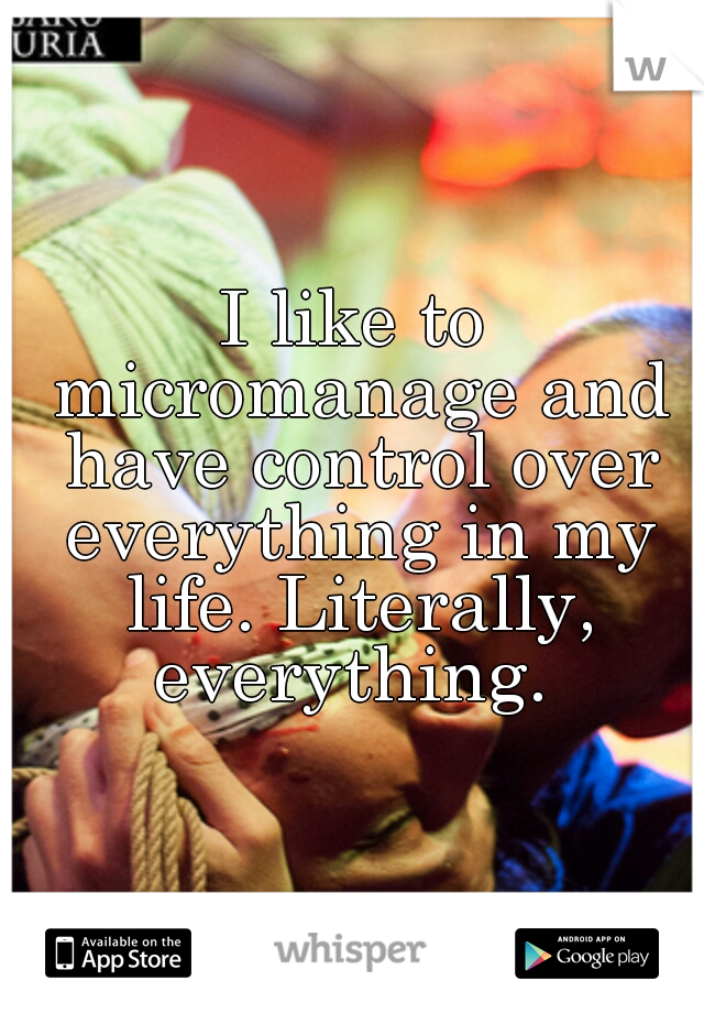 I like to micromanage and have control over everything in my life. Literally, everything. 