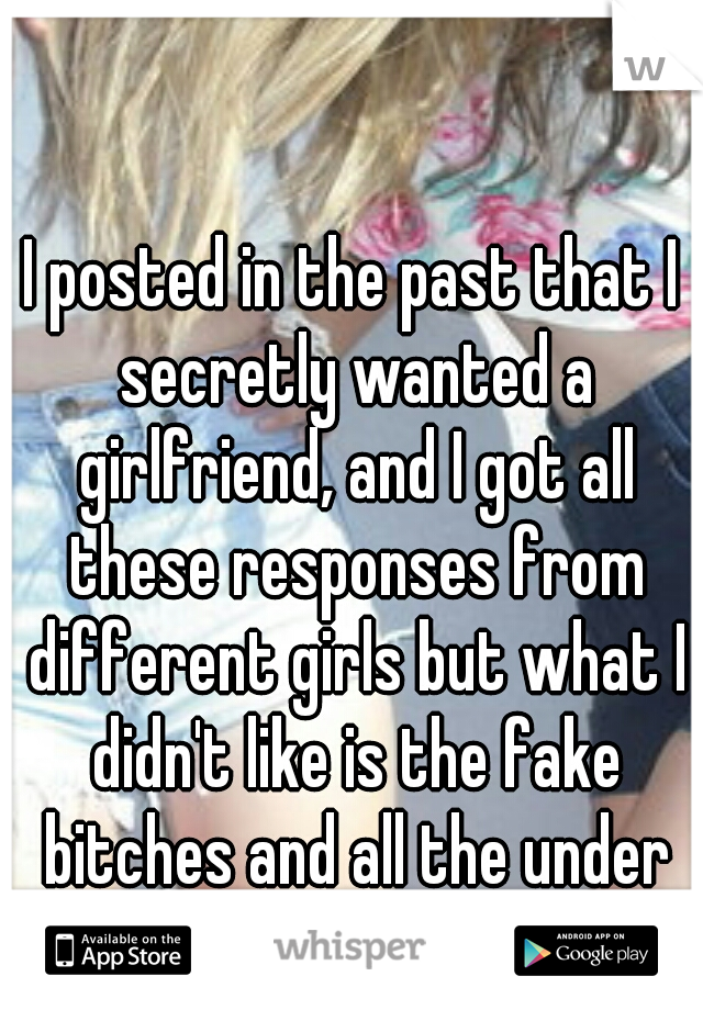 I posted in the past that I secretly wanted a girlfriend, and I got all these responses from different girls but what I didn't like is the fake bitches and all the under age girls there like 16 wtf??