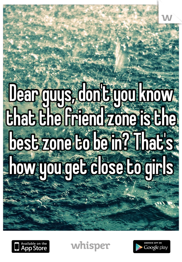 Dear guys, don't you know that the friend zone is the best zone to be in? That's how you get close to girls