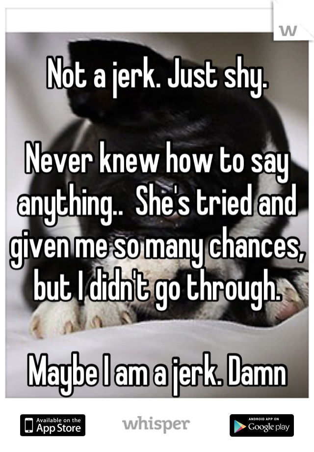 Not a jerk. Just shy. 

Never knew how to say anything..  She's tried and given me so many chances, but I didn't go through. 

Maybe I am a jerk. Damn