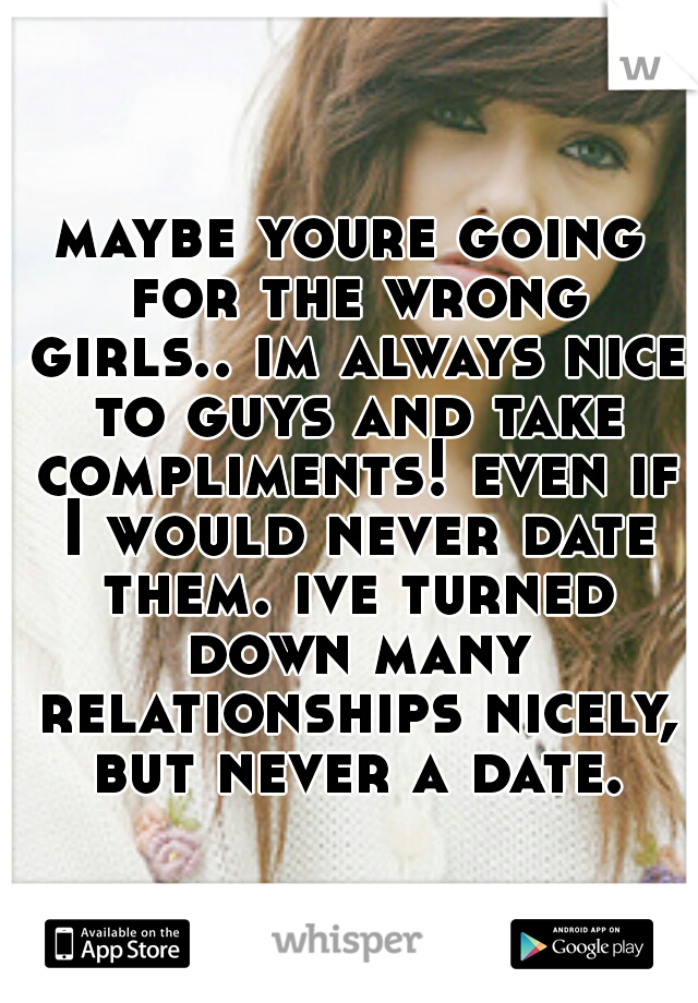 maybe youre going for the wrong girls.. im always nice to guys and take compliments! even if I would never date them. ive turned down many relationships nicely, but never a date.