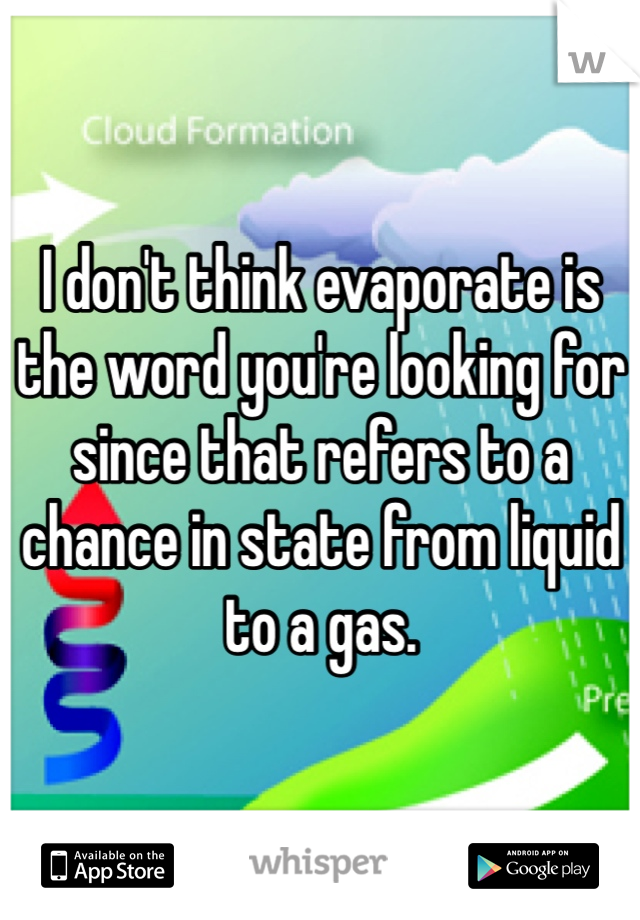 I don't think evaporate is the word you're looking for since that refers to a chance in state from liquid to a gas. 