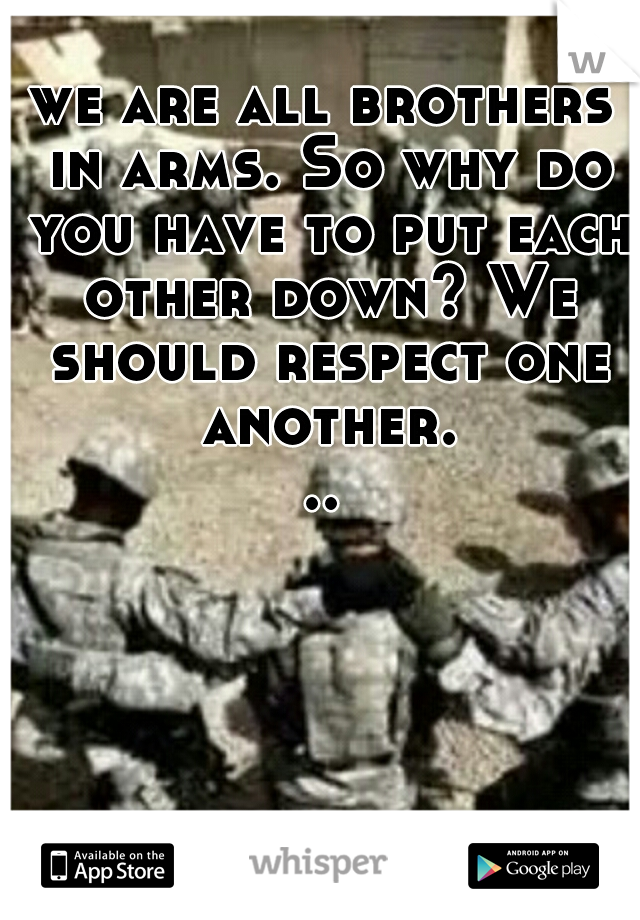 we are all brothers in arms. So why do you have to put each other down? We should respect one another...