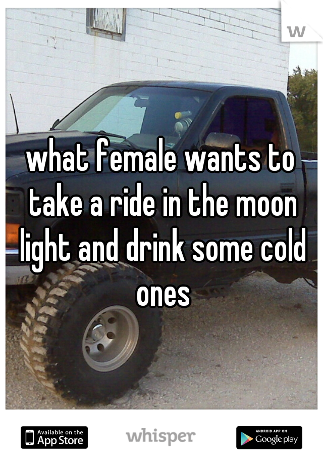 what female wants to take a ride in the moon light and drink some cold ones