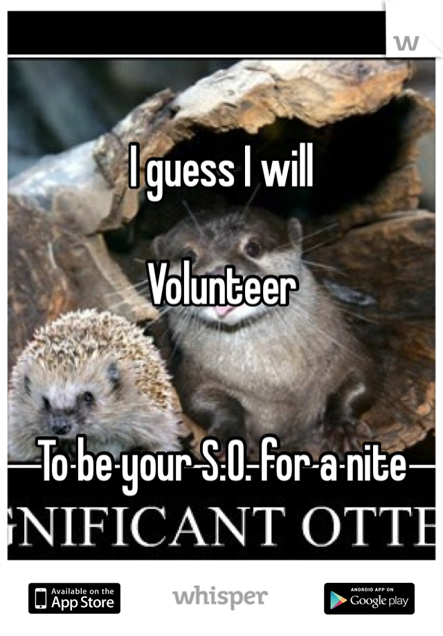 I guess I will

Volunteer


To be your S.O. for a nite