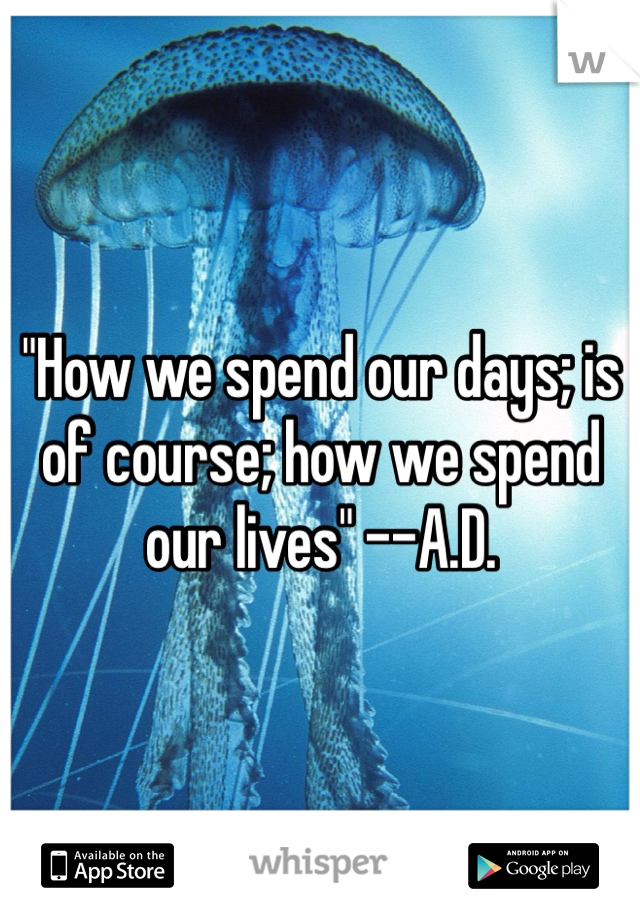 "How we spend our days; is of course; how we spend our lives" --A.D. 