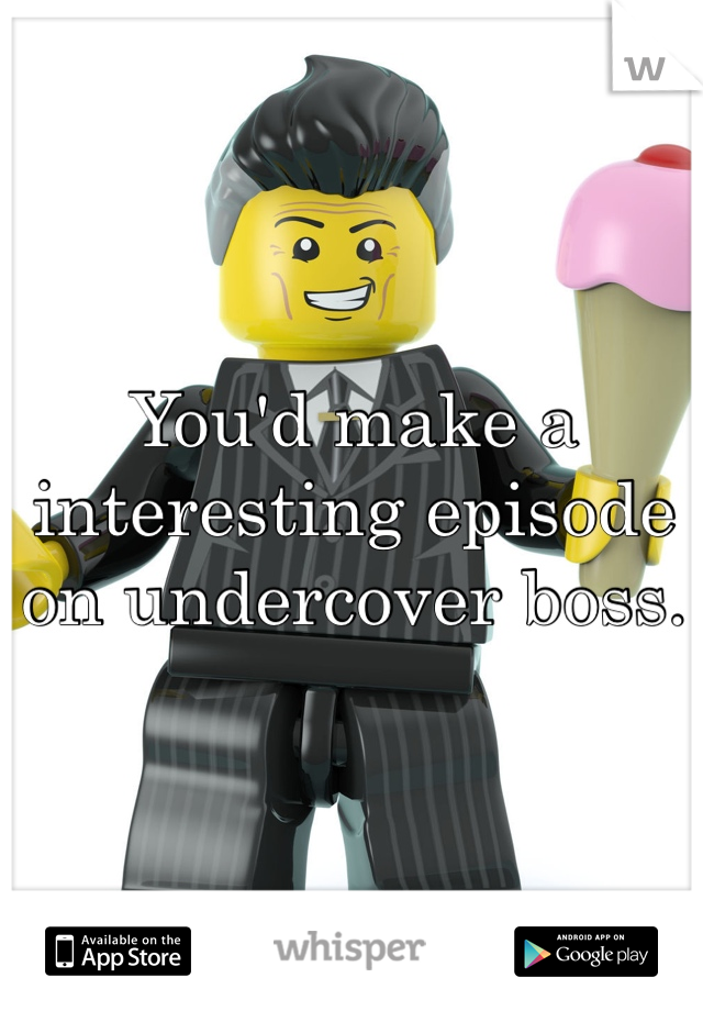 You'd make a interesting episode on undercover boss.
