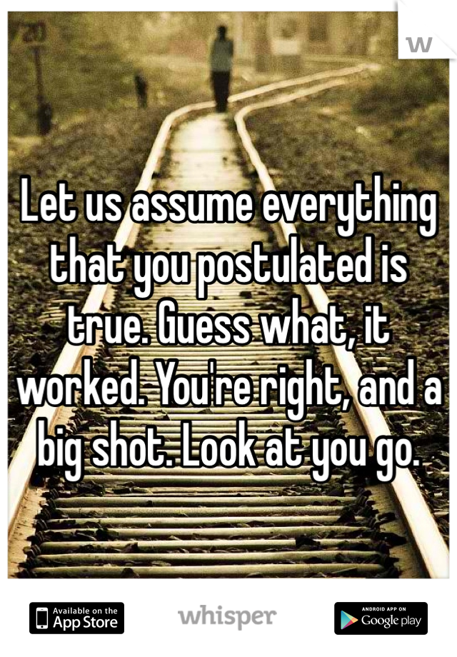 Let us assume everything that you postulated is true. Guess what, it worked. You're right, and a big shot. Look at you go. 