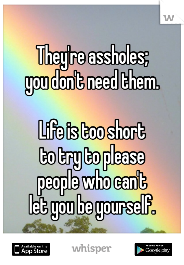 They're assholes;
you don't need them.

Life is too short
to try to please
people who can't
let you be yourself.