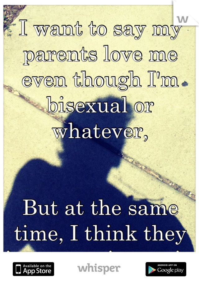 I want to say my parents love me even though I'm bisexual or whatever,


But at the same time, I think they just try to ignore it.