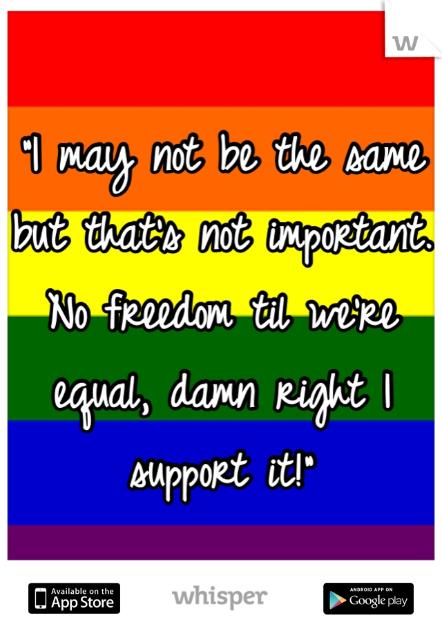 "I may not be the same but that's not important. No freedom til we're equal, damn right I support it!"