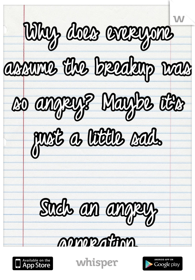 Why does everyone assume the breakup was so angry? Maybe it's just a little sad. 

Such an angry generation. 