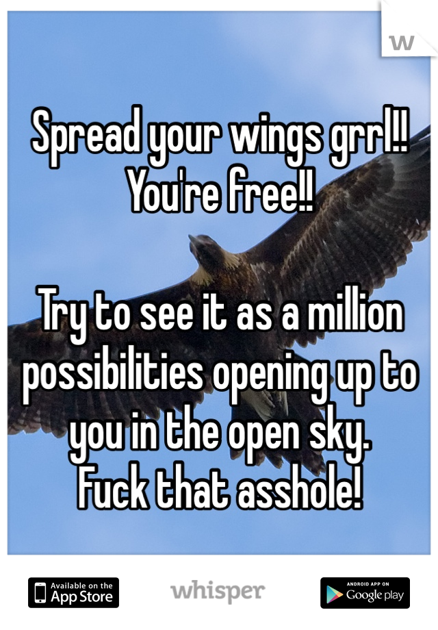 Spread your wings grrl!! 
You're free!! 

Try to see it as a million possibilities opening up to you in the open sky.
Fuck that asshole! 