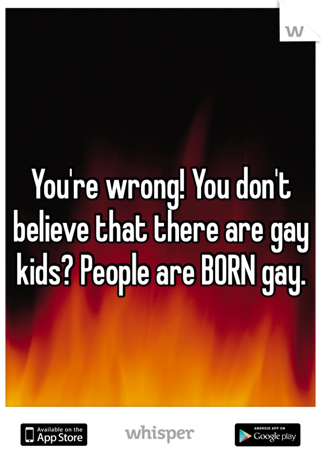 You're wrong! You don't believe that there are gay kids? People are BORN gay.