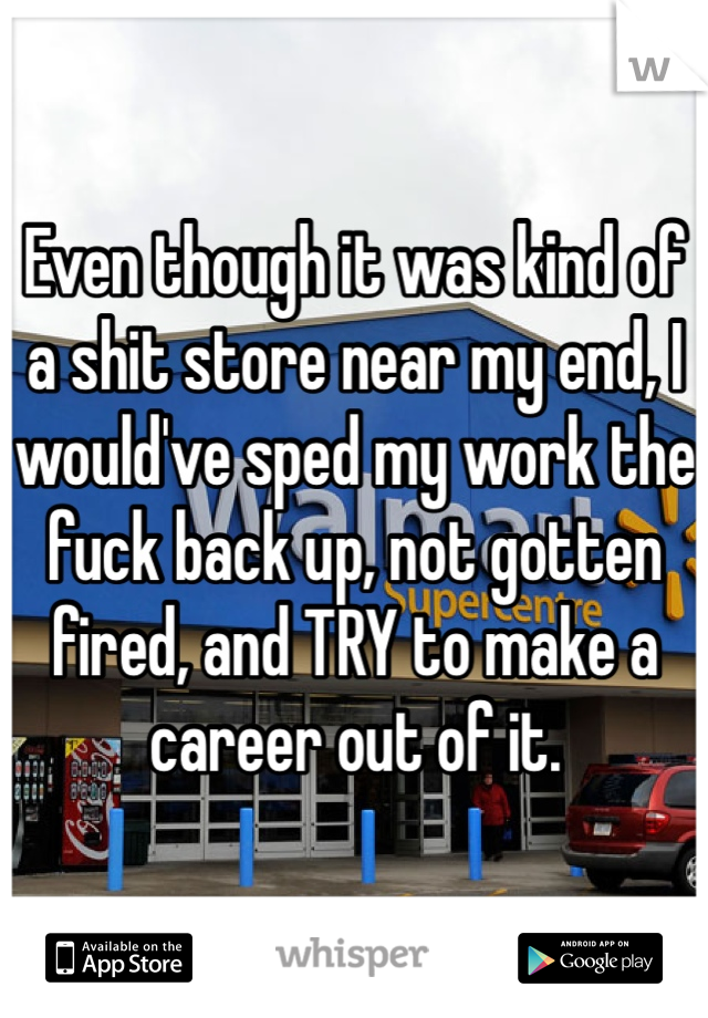 Even though it was kind of a shit store near my end, I would've sped my work the fuck back up, not gotten fired, and TRY to make a career out of it.