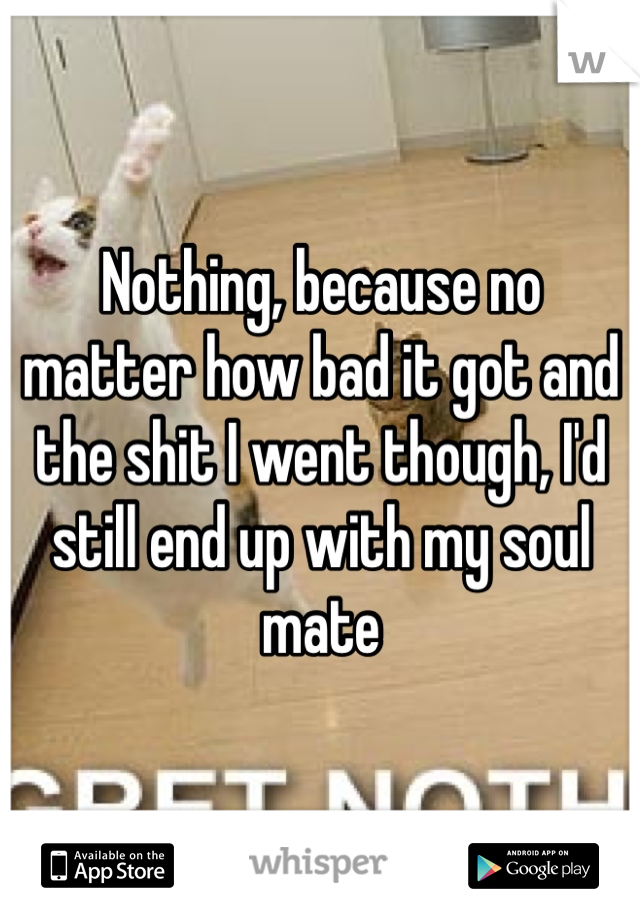 Nothing, because no matter how bad it got and the shit I went though, I'd still end up with my soul mate