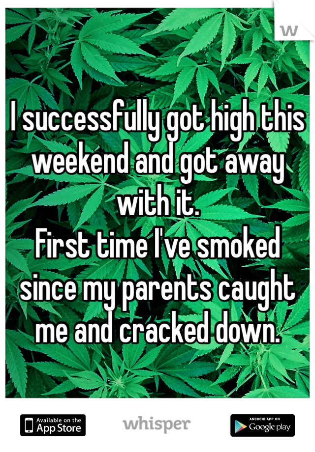 I successfully got high this weekend and got away with it.
First time I've smoked since my parents caught me and cracked down. 