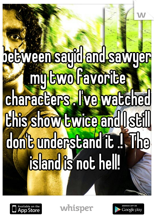 between sayid and sawyer my two favorite characters . I've watched this show twice and I still don't understand it .!  The island is not hell!  