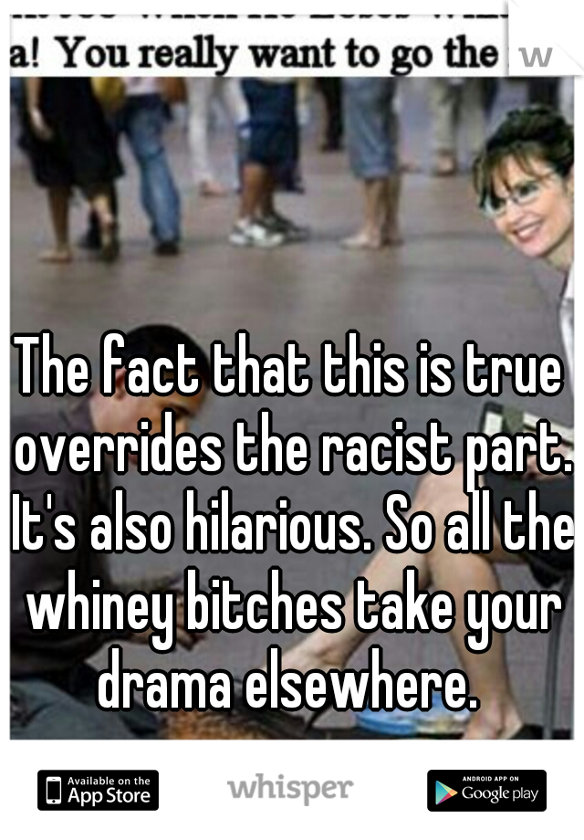 The fact that this is true overrides the racist part. It's also hilarious. So all the whiney bitches take your drama elsewhere. 