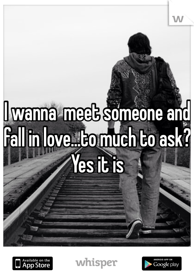 I wanna  meet someone and fall in love...to much to ask? Yes it is 