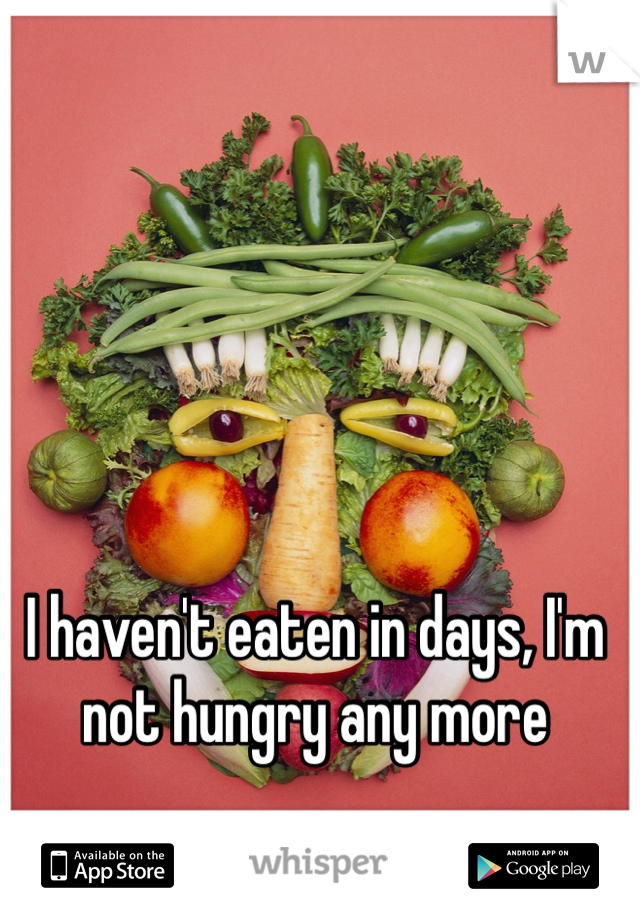 I haven't eaten in days, I'm not hungry any more