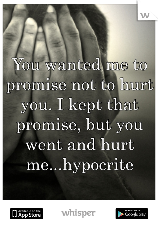 You wanted me to promise not to hurt you. I kept that promise, but you went and hurt me...hypocrite