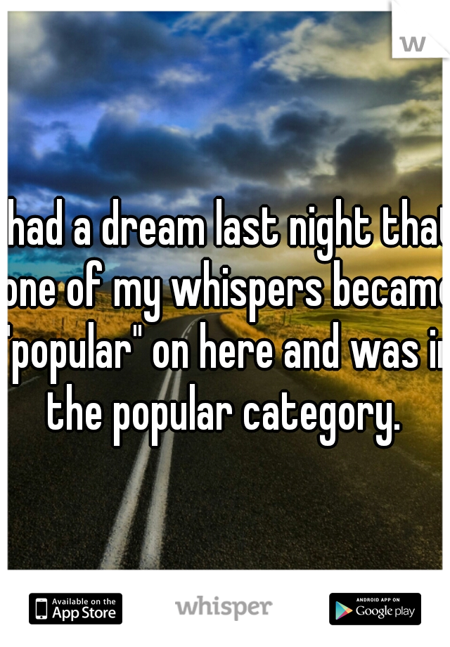 I had a dream last night that one of my whispers became "popular" on here and was in the popular category. 