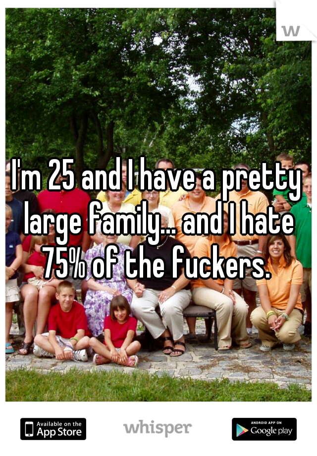 I'm 25 and I have a pretty large family... and I hate 75% of the fuckers. 