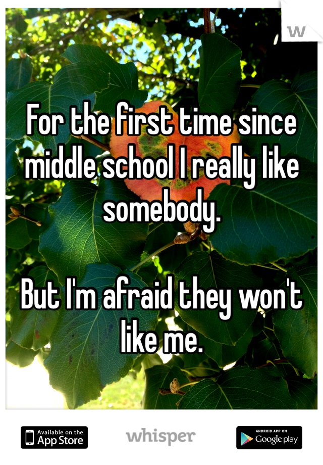 For the first time since middle school I really like somebody.

But I'm afraid they won't like me.