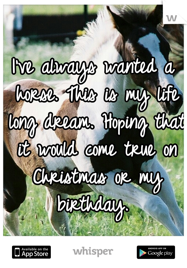 I've always wanted a horse. This is my life long dream. Hoping that it would come true on Christmas or my birthday. 