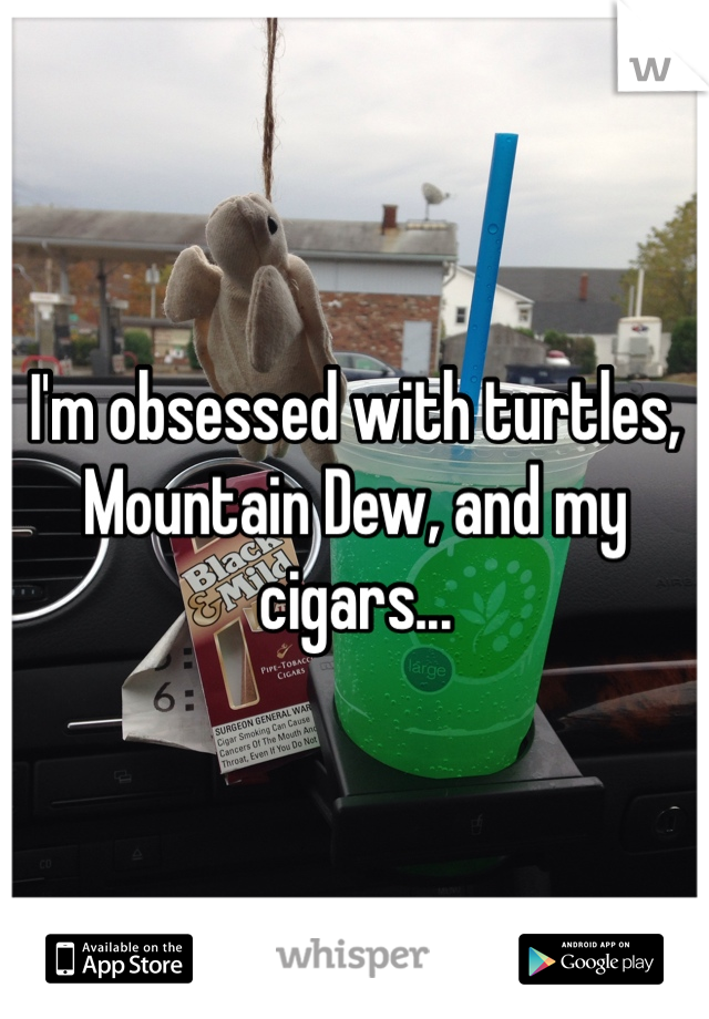 I'm obsessed with turtles, Mountain Dew, and my cigars...