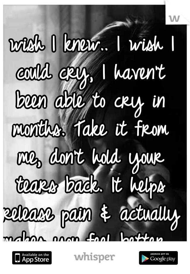I wish I knew.. I wish I could cry, I haven't been able to cry in months. Take it from me, don't hold your tears back. It helps release pain & actually makes you feel better. 
Best of Luck
