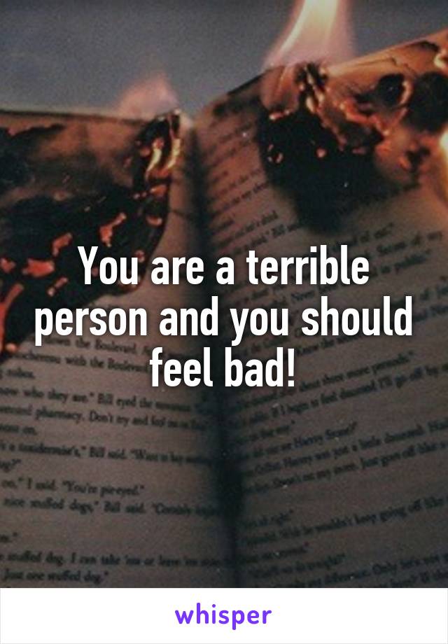 You are a terrible person and you should feel bad!