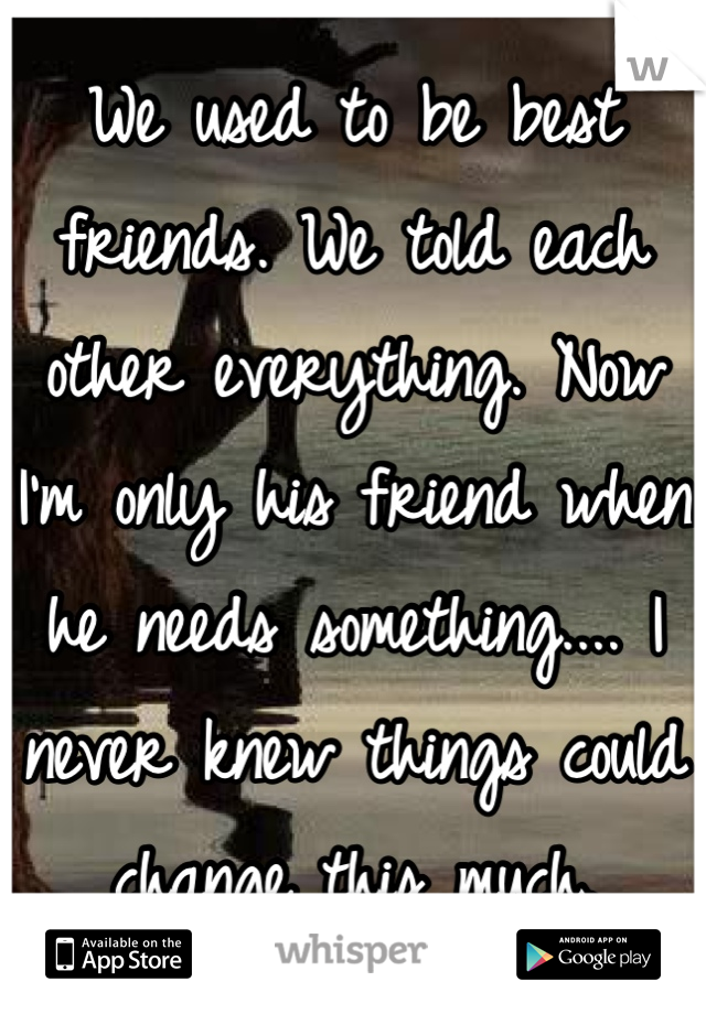 We used to be best friends. We told each other everything. Now I'm only his friend when he needs something.... I never knew things could change this much.