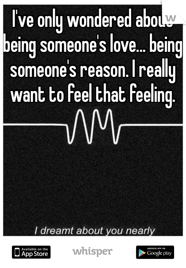 I've only wondered about being someone's love... being someone's reason. I really want to feel that feeling.