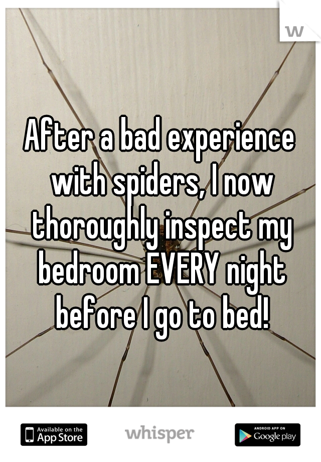After a bad experience with spiders, I now thoroughly inspect my bedroom EVERY night before I go to bed!