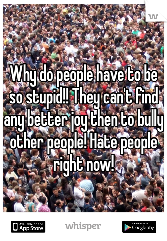 Why do people have to be so stupid!! They can't find any better joy then to bully other people! Hate people right now!