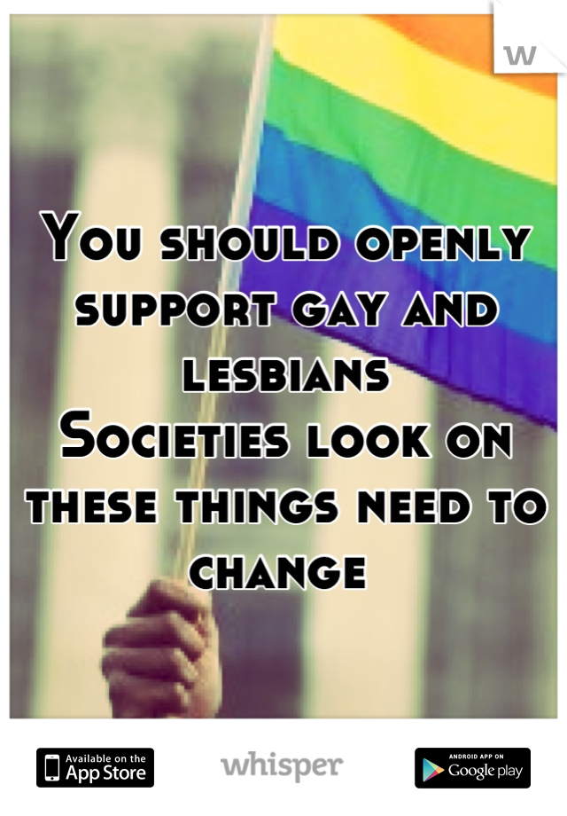 You should openly support gay and lesbians 
Societies look on these things need to change 
