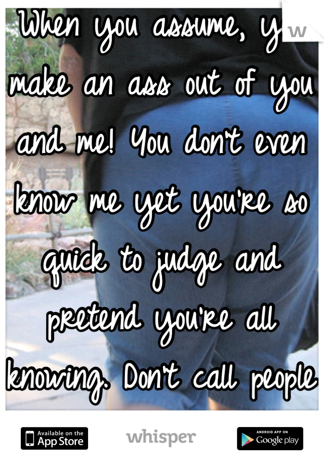 When you assume, you make an ass out of you and me! You don't even know me yet you're so quick to judge and pretend you're all knowing. Don't call people stupid, that's just rude. 