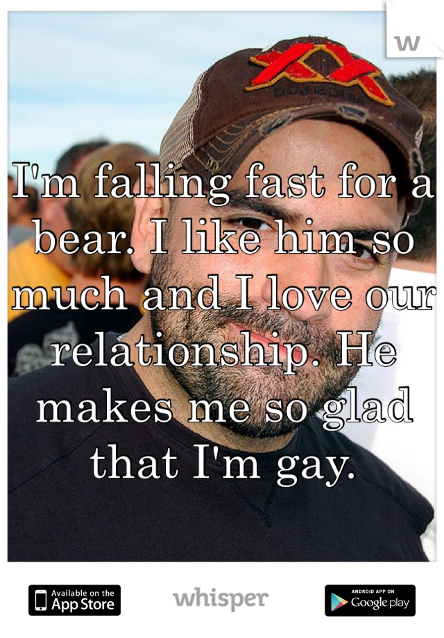 I'm falling fast for a bear. I like him so much and I love our relationship. He makes me so glad that I'm gay. 
