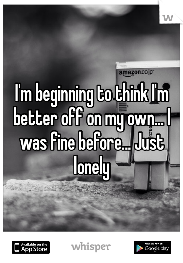 I'm beginning to think I'm better off on my own... I was fine before... Just lonely 