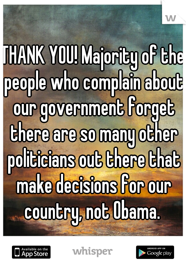 THANK YOU! Majority of the people who complain about our government forget there are so many other politicians out there that make decisions for our country, not Obama. 