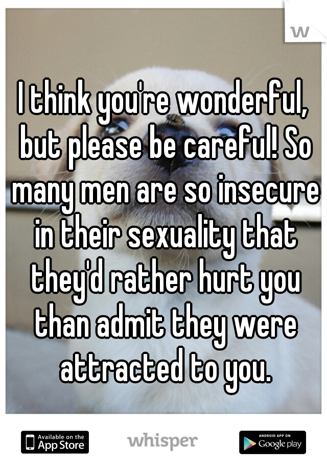I think you're wonderful, but please be careful! So many men are so insecure in their sexuality that they'd rather hurt you than admit they were attracted to you.