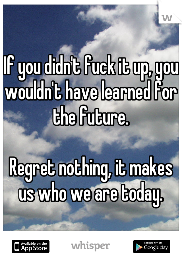 If you didn't fuck it up, you wouldn't have learned for the future.

Regret nothing, it makes us who we are today.