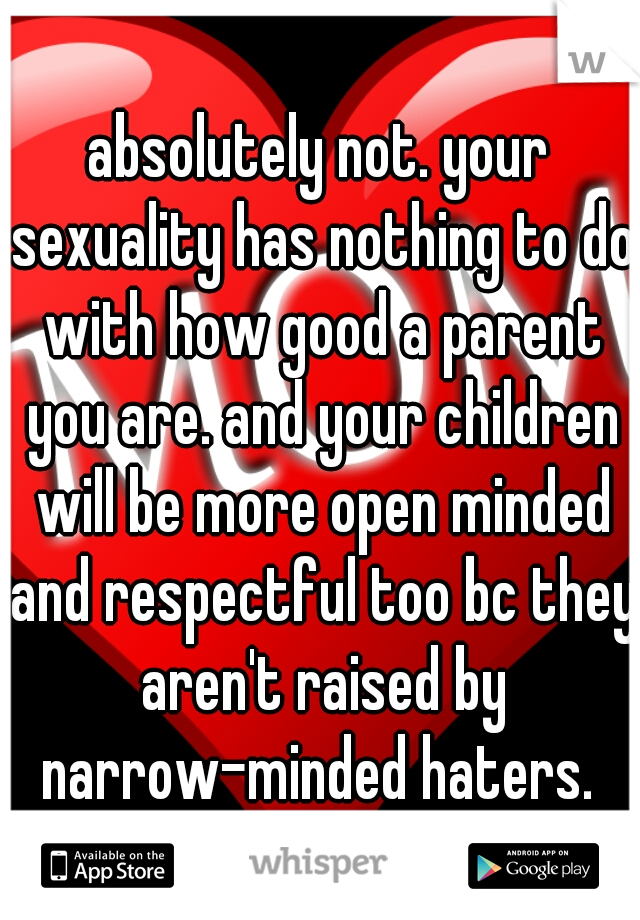 absolutely not. your sexuality has nothing to do with how good a parent you are. and your children will be more open minded and respectful too bc they aren't raised by narrow-minded haters. 