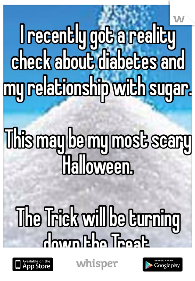 I recently got a reality check about diabetes and my relationship with sugar. 

This may be my most scary Halloween. 

The Trick will be turning down the Treat.